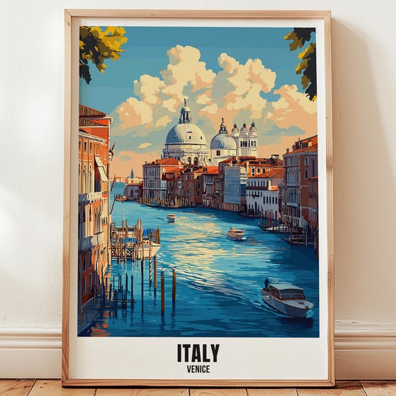Italy Venice Travel Poster Wall Art Illustration Print