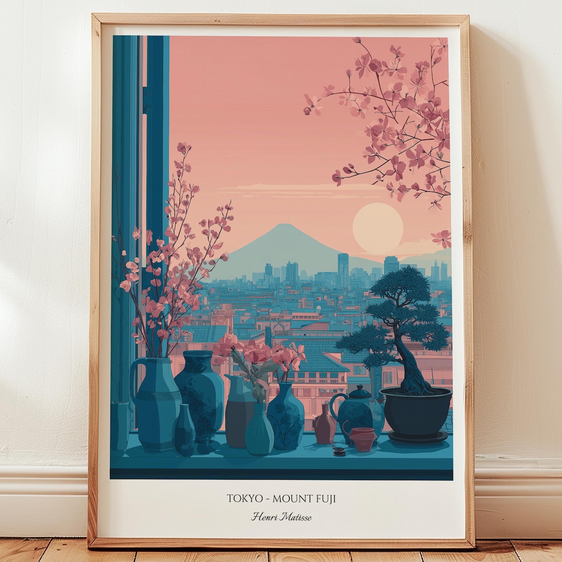 Tokyo Mount Fuji Cherry Blossom Matisse Style Illustration Poster