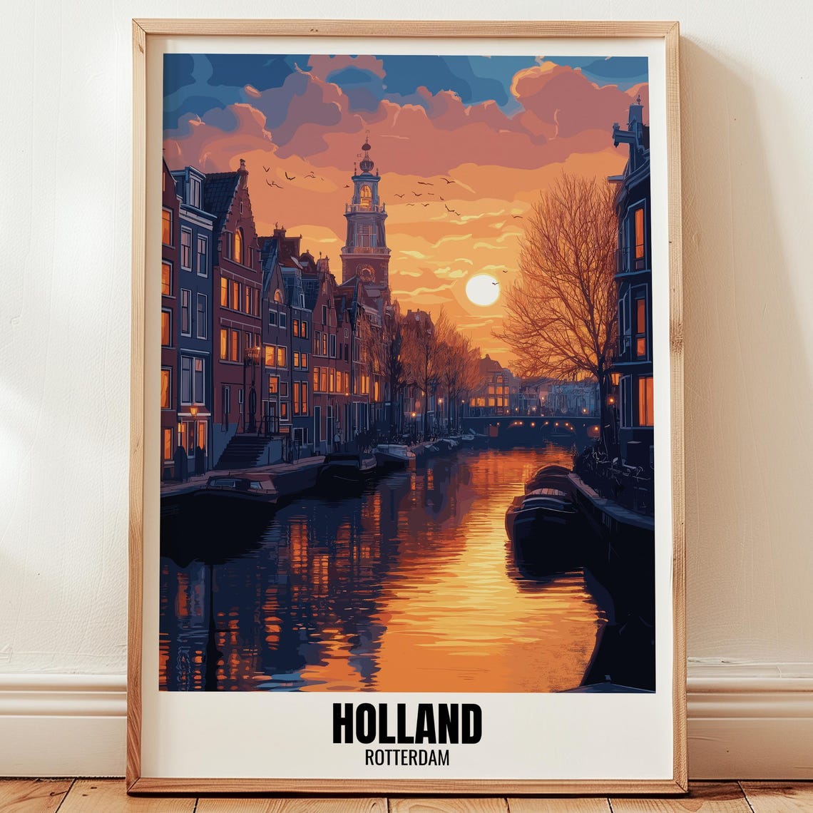 Holland Rotterdam Travel Poster Wall Art Illustration Print