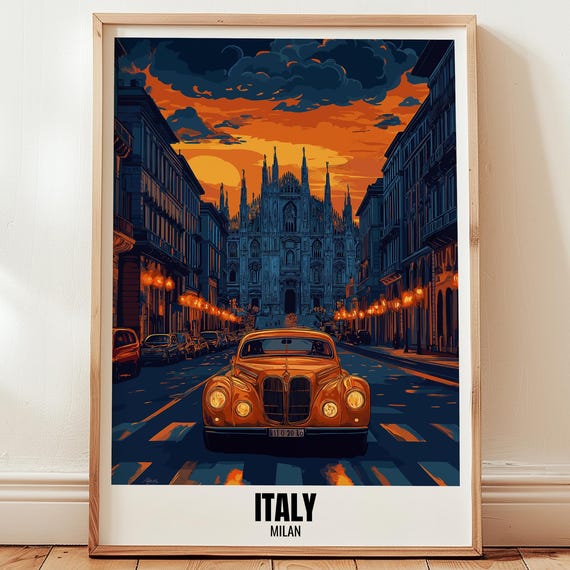 Italy Milan Travel Poster Wall Art Illustration Print