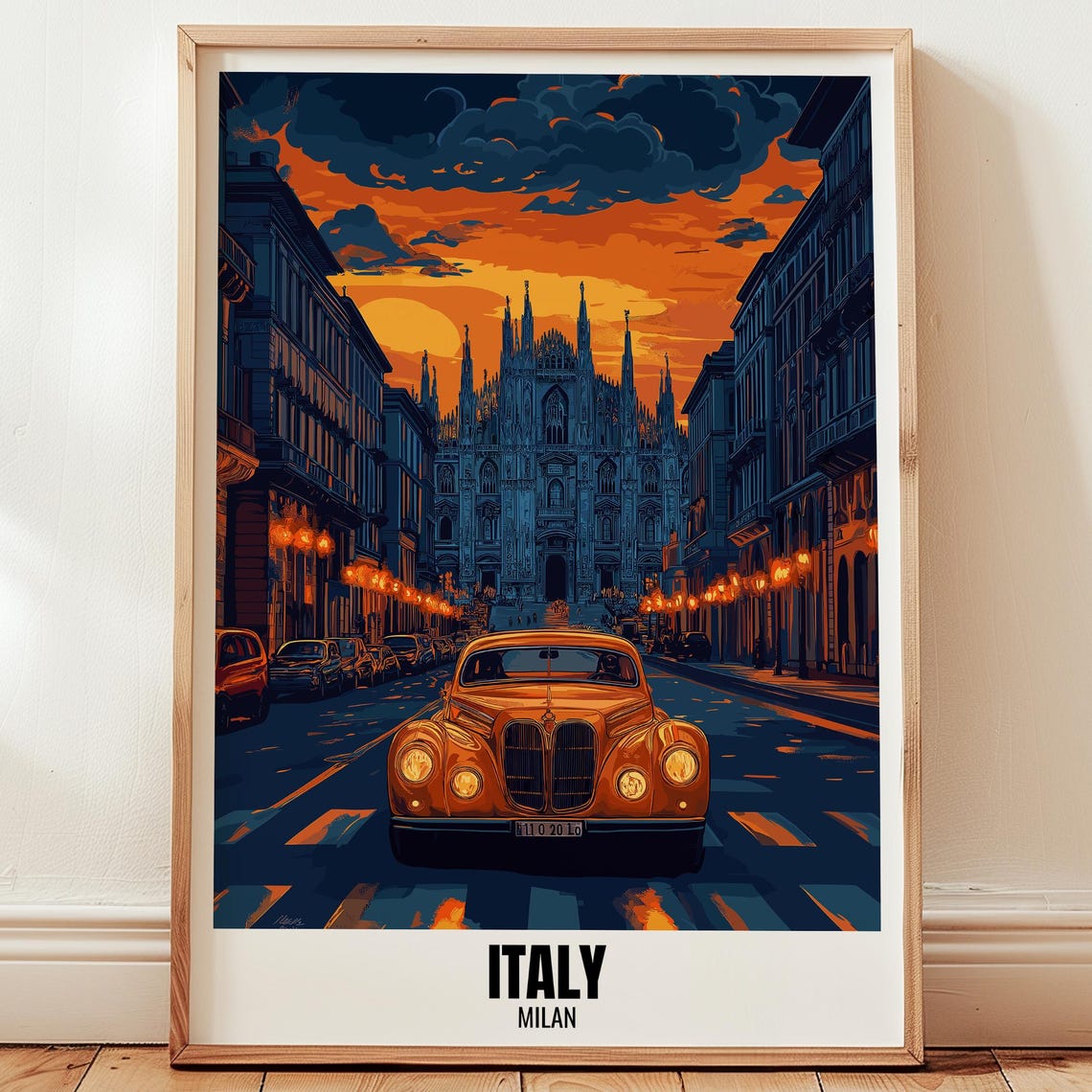 Italy Milan Travel Poster Wall Art Illustration Print