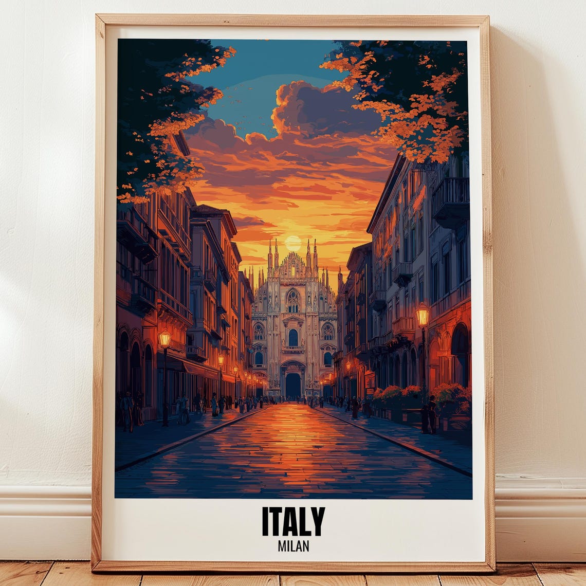 Italy Milan Travel Poster Wall Art Illustration Print