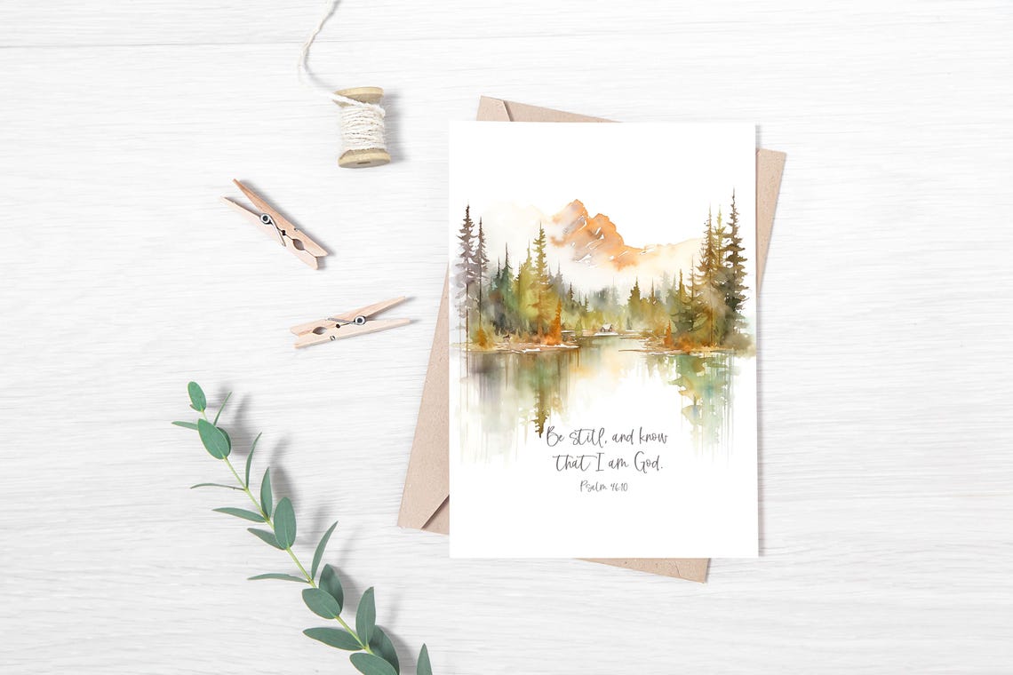 Be Still And Know That I Am God Art Psalm 4610 Bible Verse Print 5x7 8x10 11x14 16x20 Scripture Sign Forest Landscape Diy Decor - Image 3