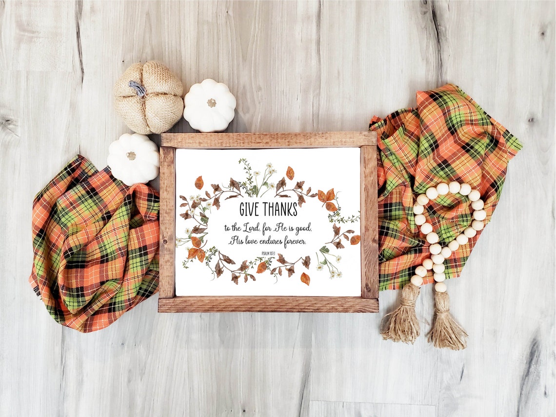 Psalm 1071 Give Thanks Autumn Leaf Wreath Bible Verse Scripture Poster - Image 3