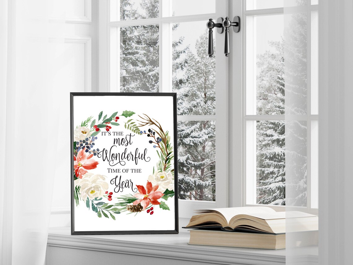 Its The Most Wonderful Time Of The Year Christmas Winter Home Decor 5x7 8x10 11x14 16x20 Holiday Woodland Wreath Diy Decor - Image 3