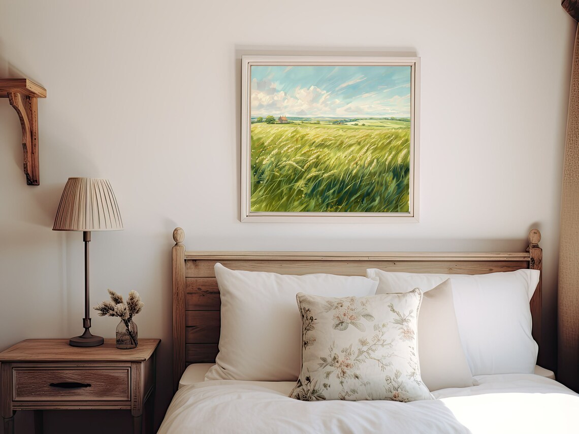 Windblown Wheat Field Country Farmhouse Big Sky Summer Landscape Poster - Image 3
