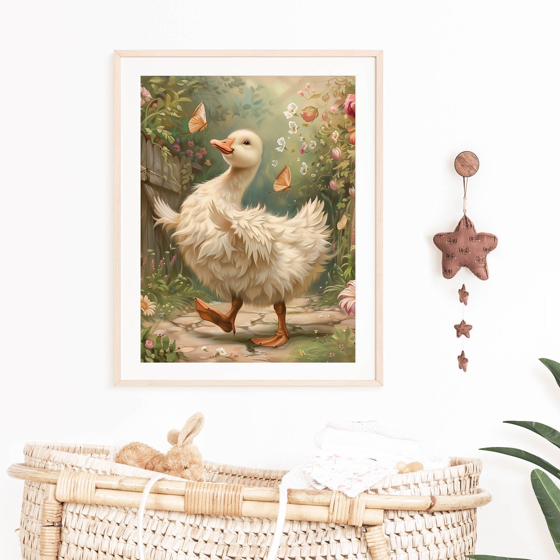 Fluffy White Goose Among Flowers Butterflies Vintage Storybook Poster - Image 8