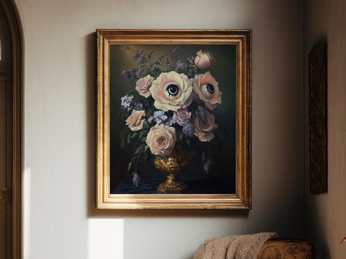 Blush Eyeball Roses Bouquet Spooky Gothic Halloween Art Print - Image 2