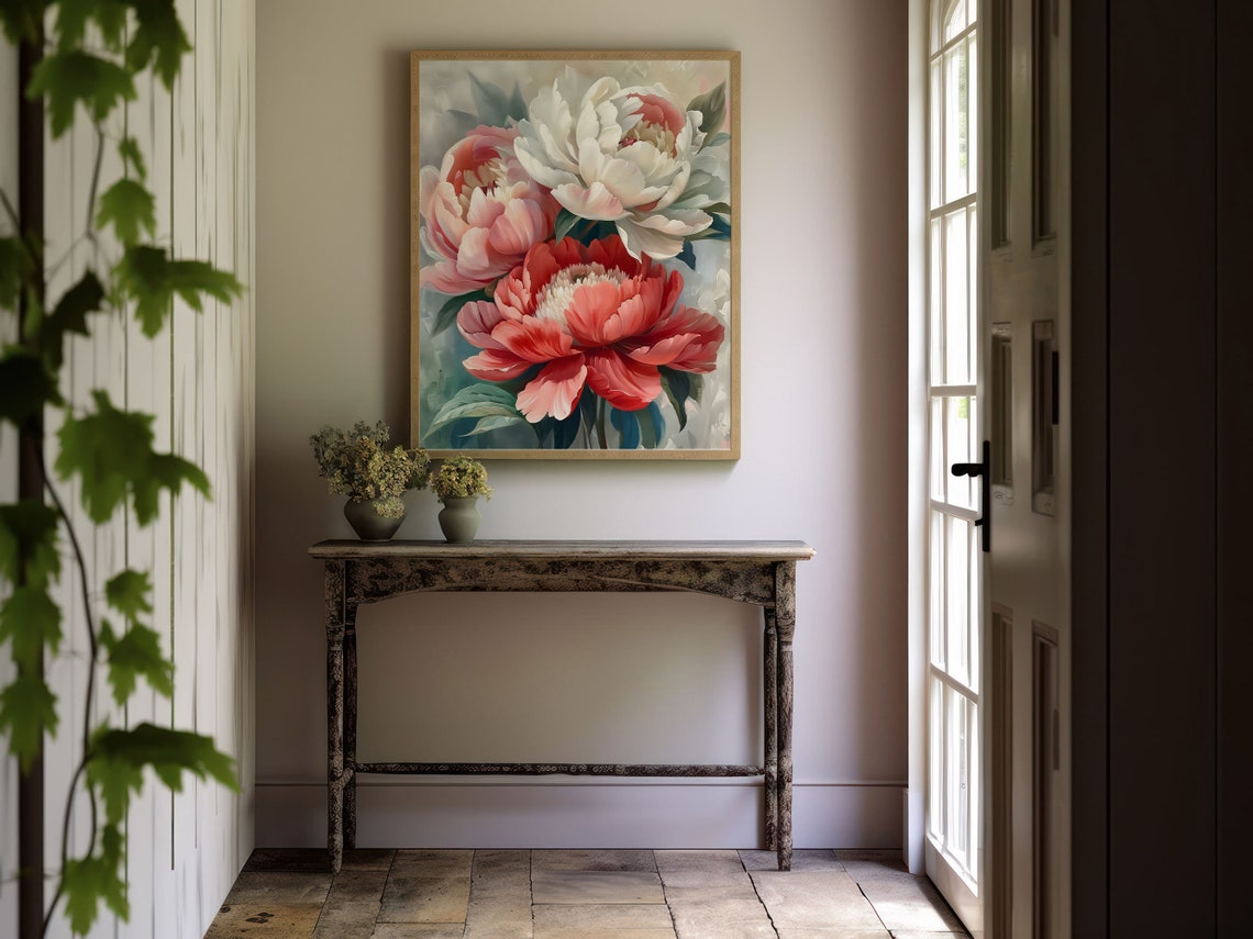 Pink White Coral Peony Flowers Soft Impressionist Floral Poster - Image 6