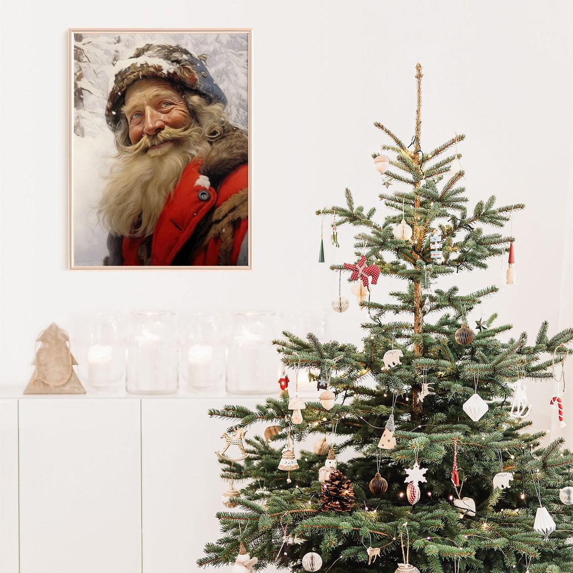 Traditional Vintage St Nicholas Wall Art Vintage Father Christmas Wall Art Farmhouse Christmas Decor Santa Oil Painting Xmasv1 - Image 3