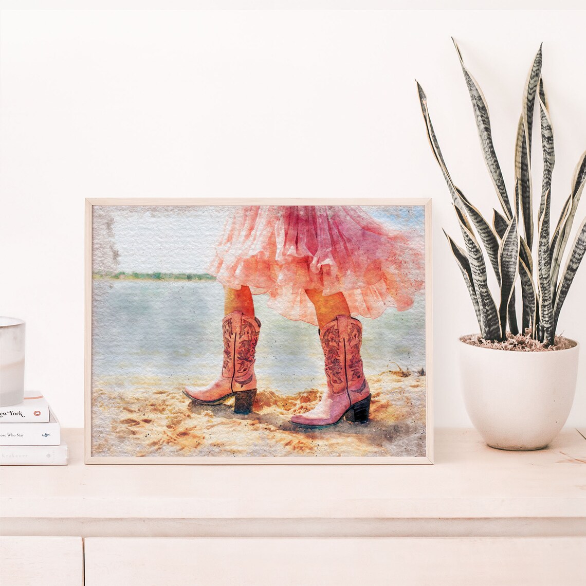 Coastal Artful Girly Cowgirl Instant Cowgirl In Pink Tutu Boots Watercolor Print Girly Preppy Wall Art Gift West01 - Image 4