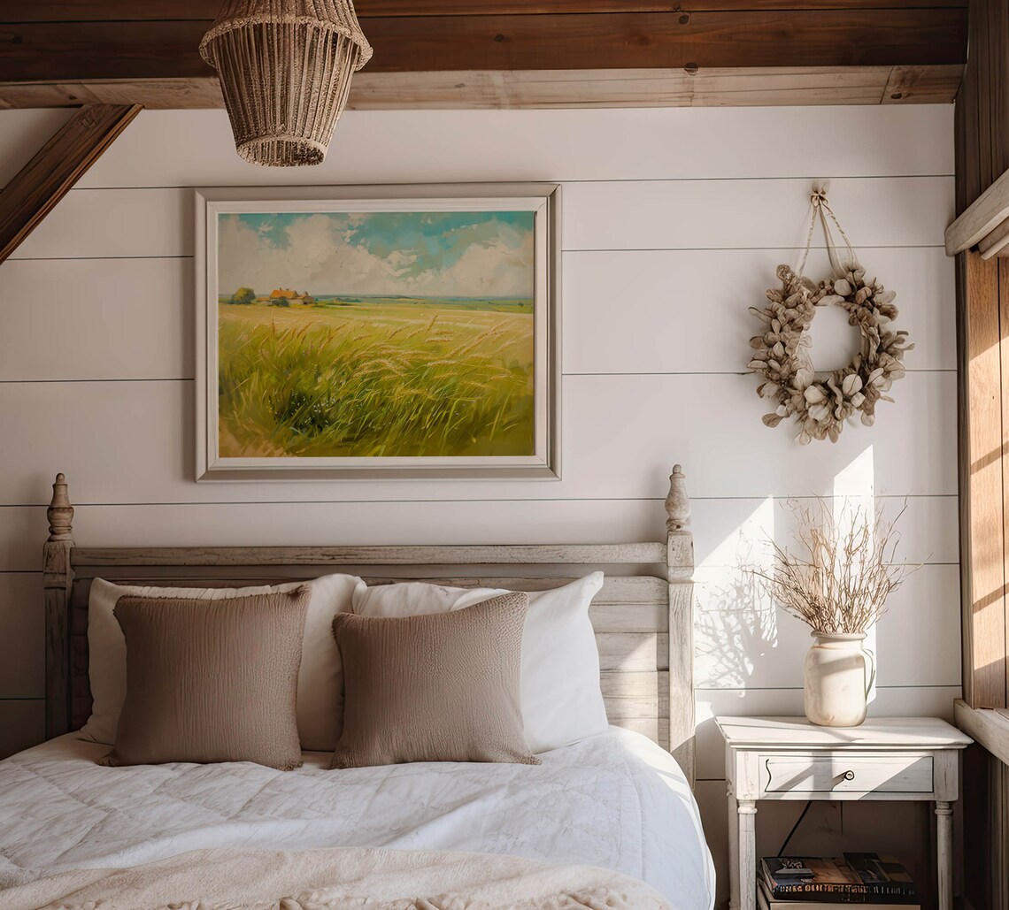 Golden Wheat Field Farmhouse Impressionist Oil Painting Country View Poster - Image 4