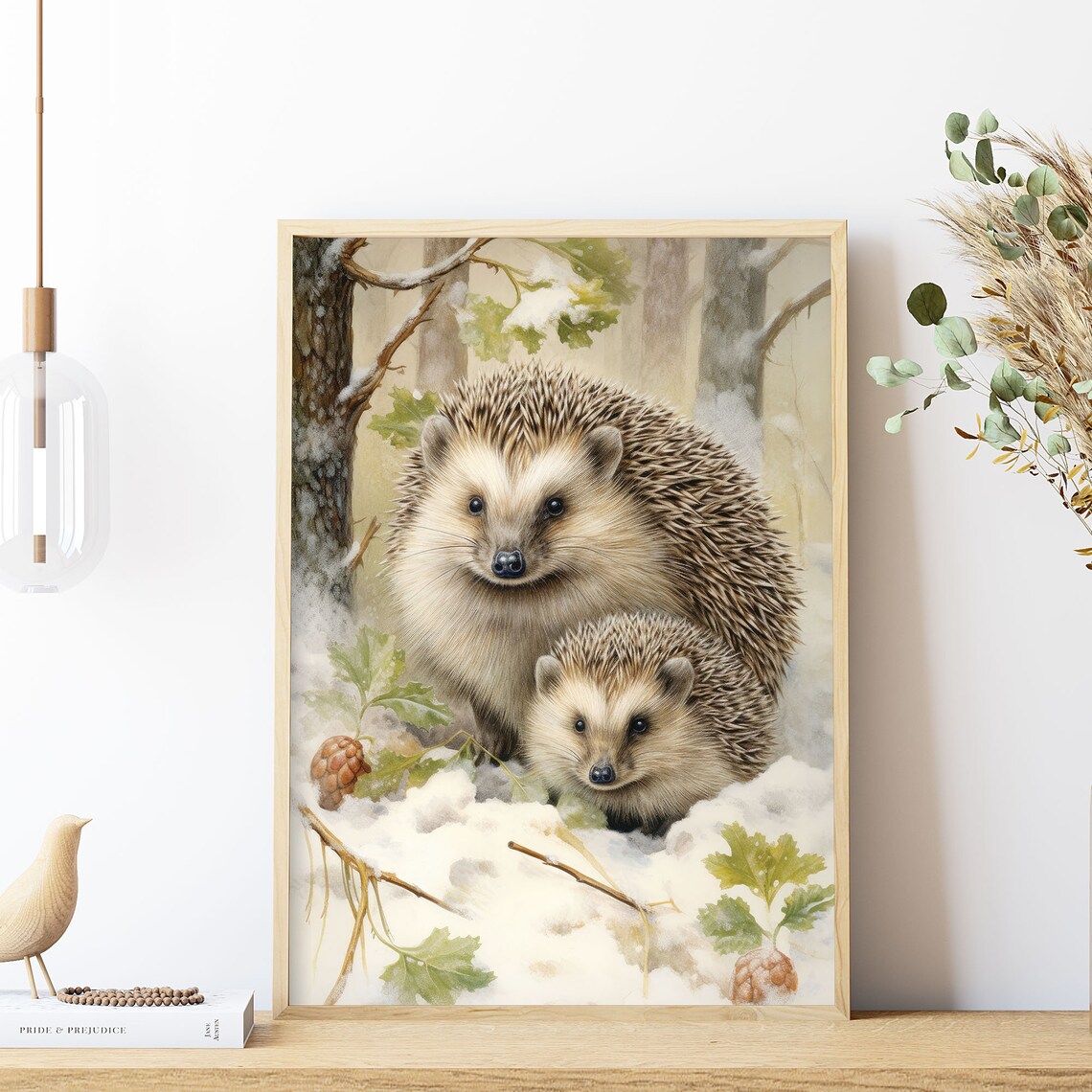 Winter Hedgehogs Mother Baby Snowy Woodland Nursery Art Print - Image 8