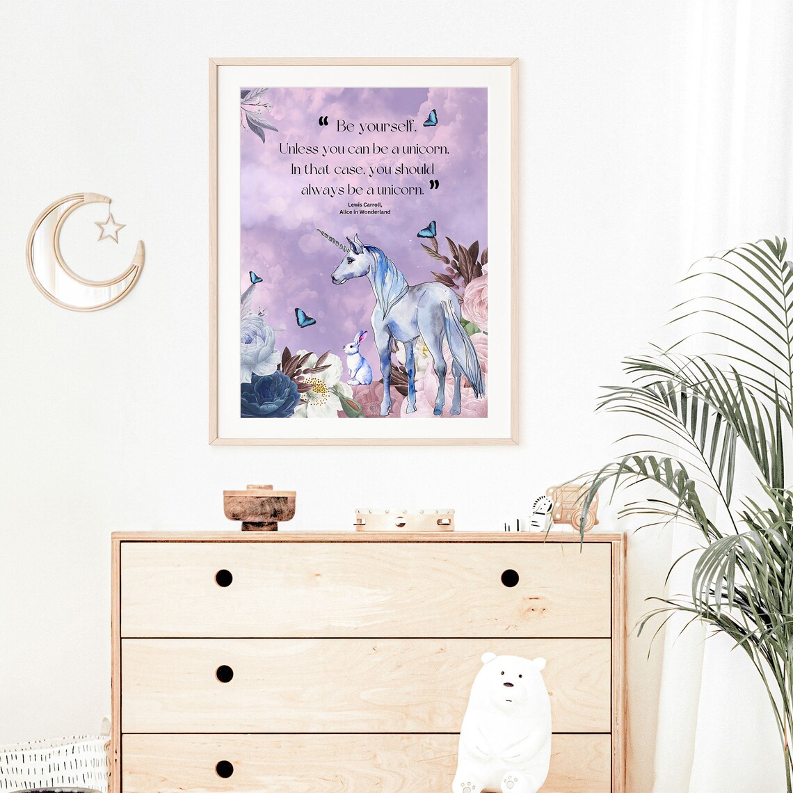 Alice In Wonderland Unicorn Quote Purple Butterfly Nursery Poster - Image 8