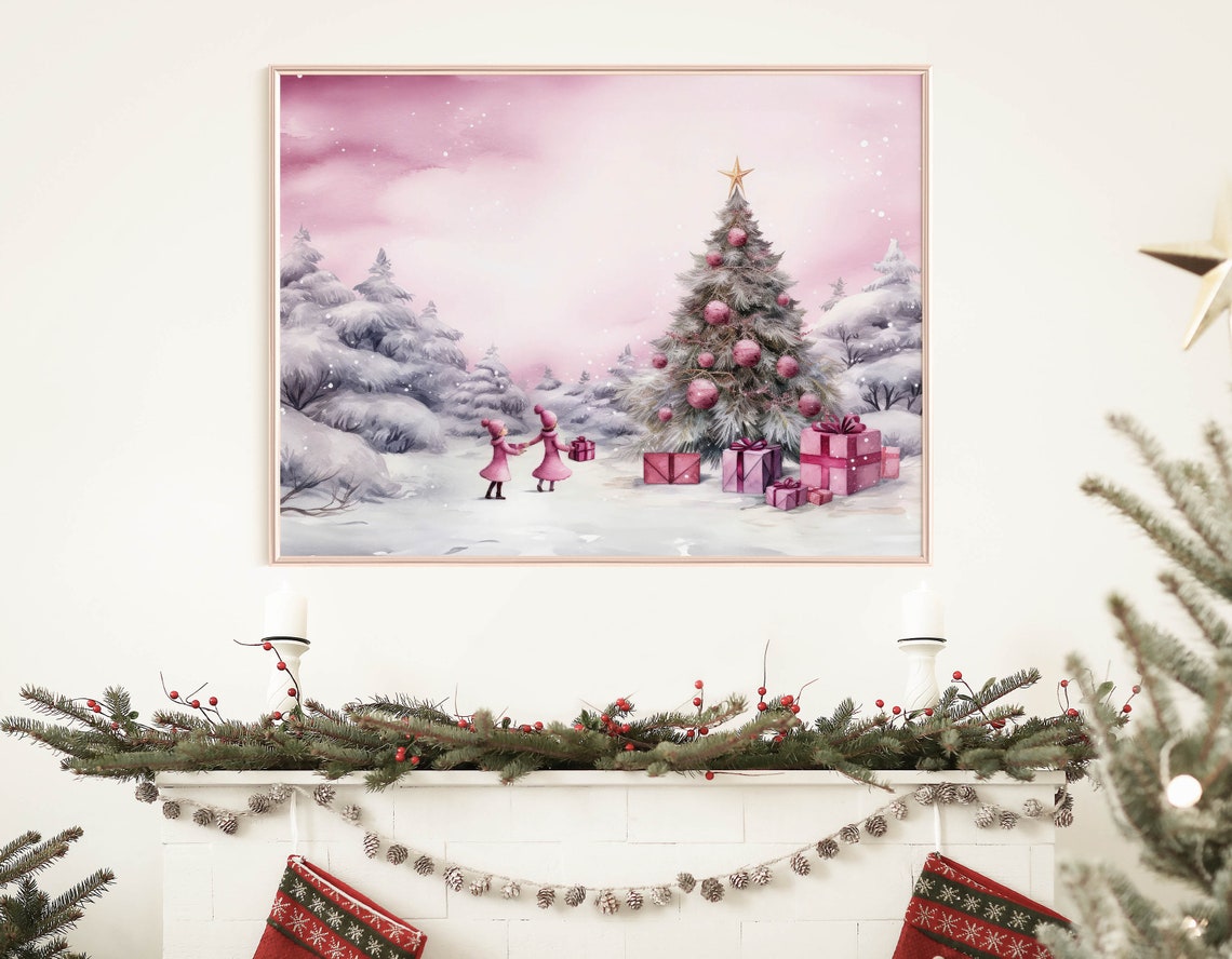 Pink Christmas Girls Gift Exchange Snowy Forest Holiday Poster - Image 7
