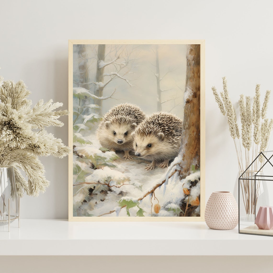Cute Hedgehog Pair in Winter Snow Forest Nursery Animal Poster - Image 8