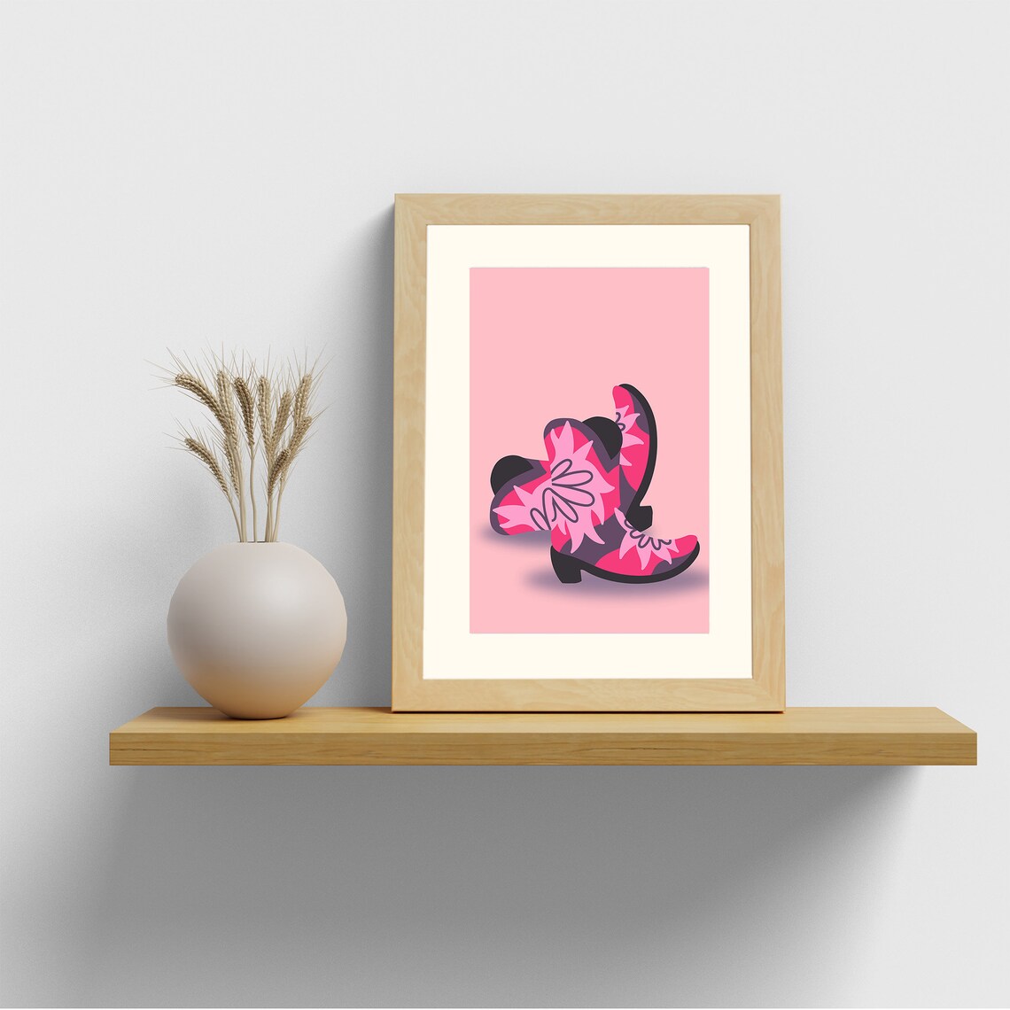 Pink Floral Cowboy Boots Girly Western Coastal Cowgirl Wall Art - Image 4
