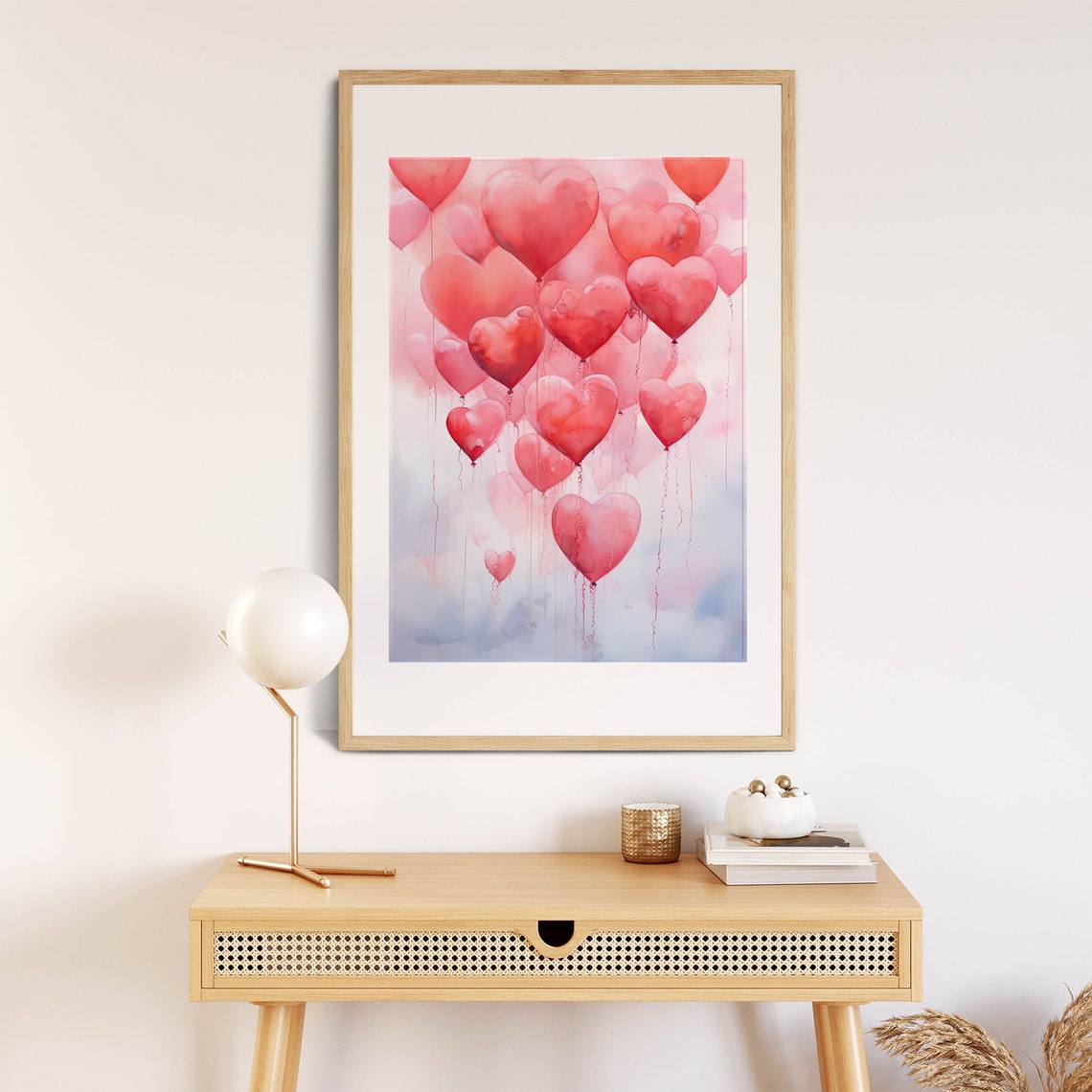 Romantic Pink Heart Balloons Bunch Watercolor Valentine Poster - Image 8