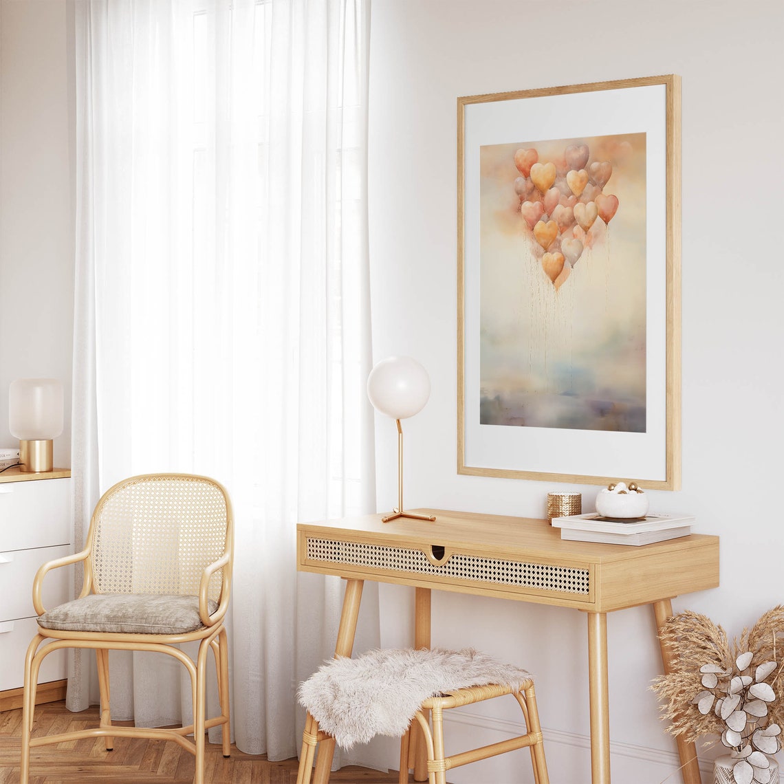 Heart Balloons Neutral Watercolor Valentine Love Wall Poster - Image 4