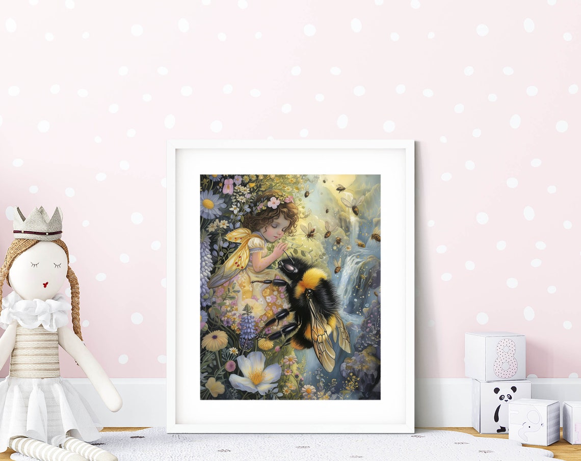 Secret Garden Fairy And Bumblebee Girls Room Nursery Decor Print Flower Garden Fairie Wall Art Enchanted Girls Bedroom - Image 5