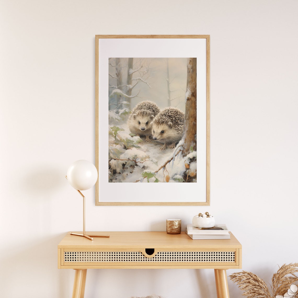Cute Hedgehog Pair in Winter Snow Forest Nursery Animal Poster - Image 3