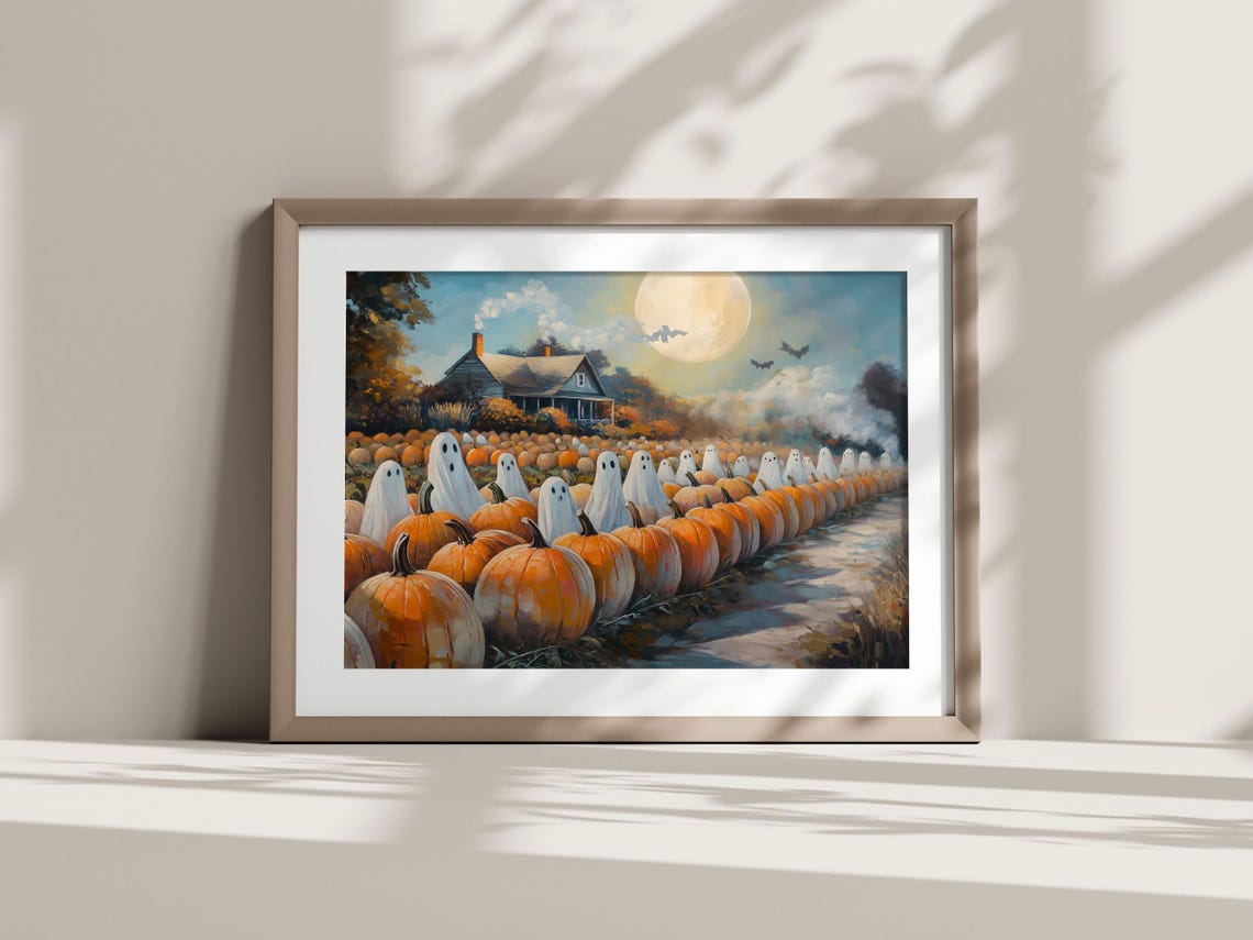 Cute Sheet Ghosts Pumpkin Patch Farmhouse Halloween Art Print - Image 5