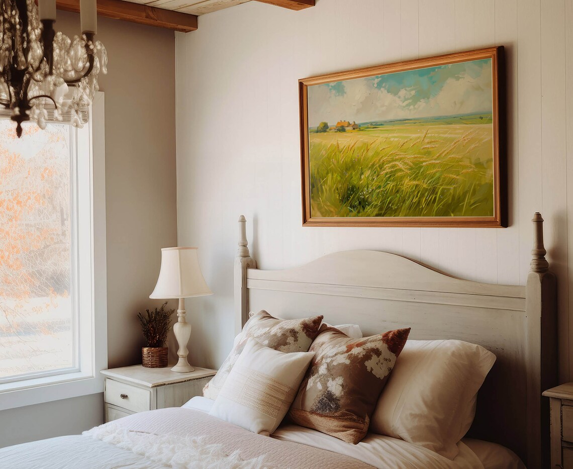 Golden Wheat Field Farmhouse Impressionist Oil Painting Country View Poster - Image 2
