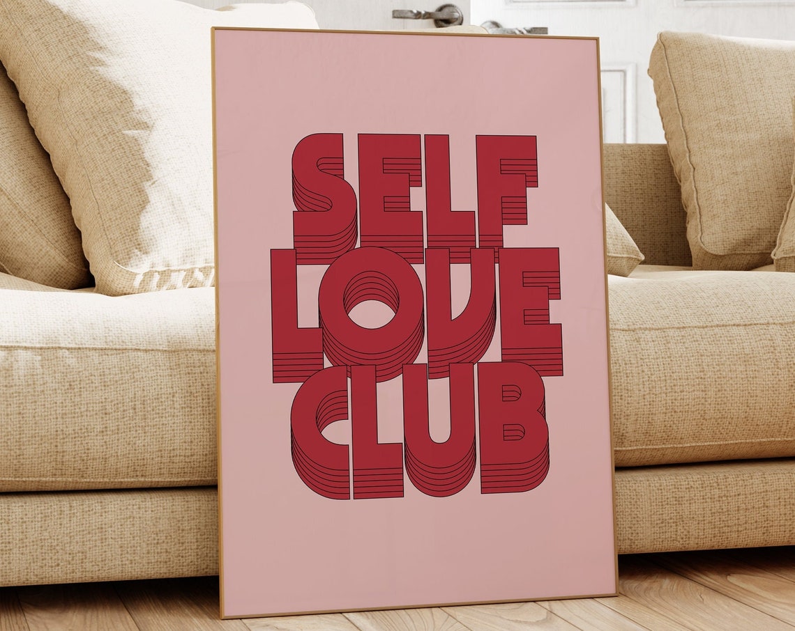 Self Love Club Retro 3D Typography Pink Positive Quote Wall Poster - Image 3