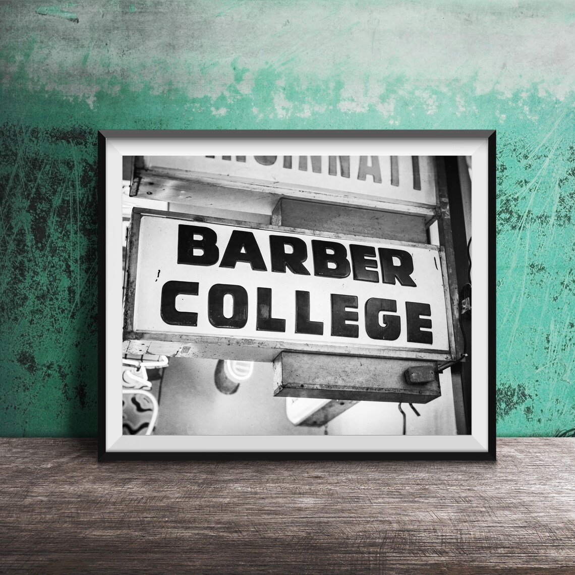 Vintage Barber College Yellow Lit Storefront Sign Photography Poster - Image 2