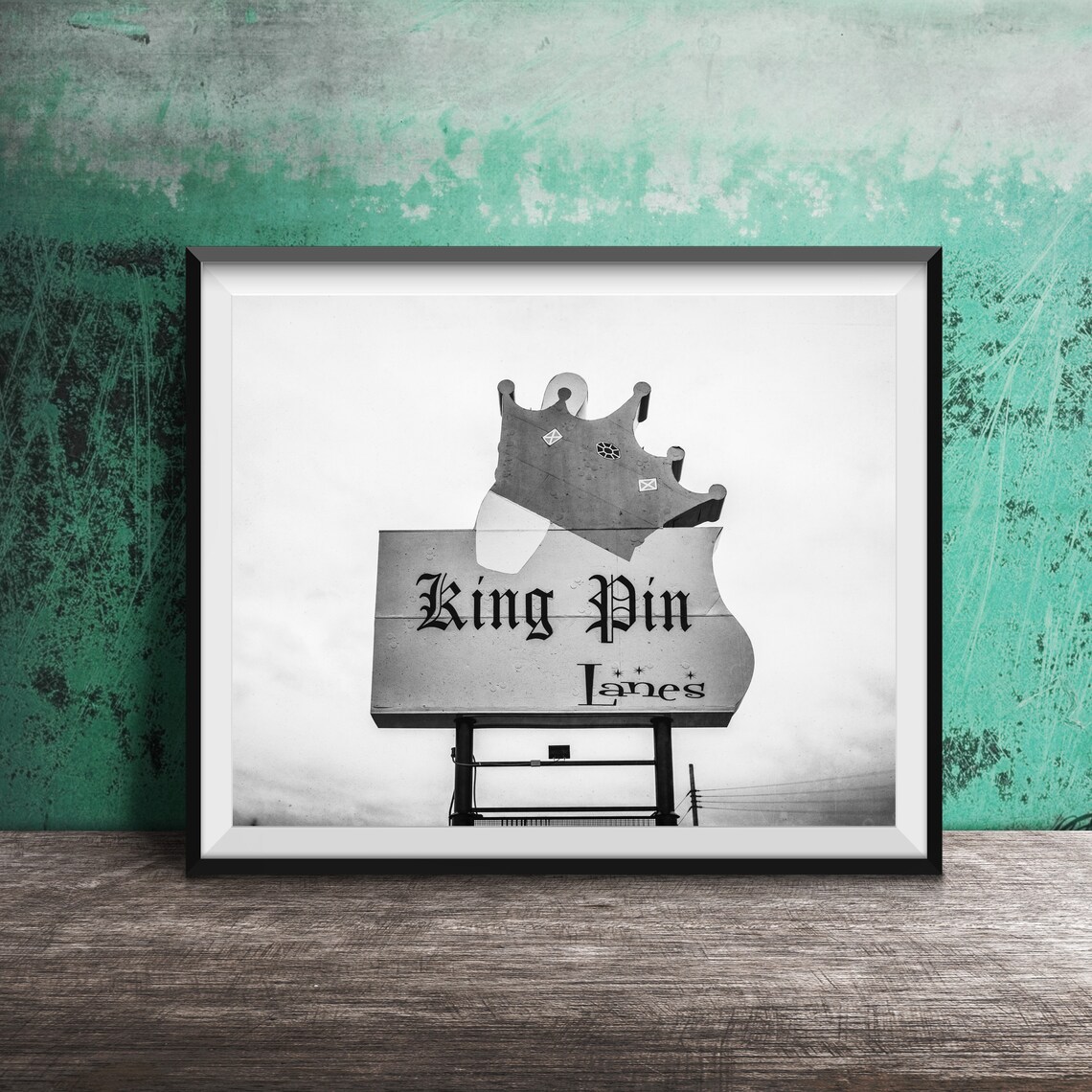 King Pin Lanes Bowling Alley Golden Crown Roadside Sign Retro Poster - Image 2