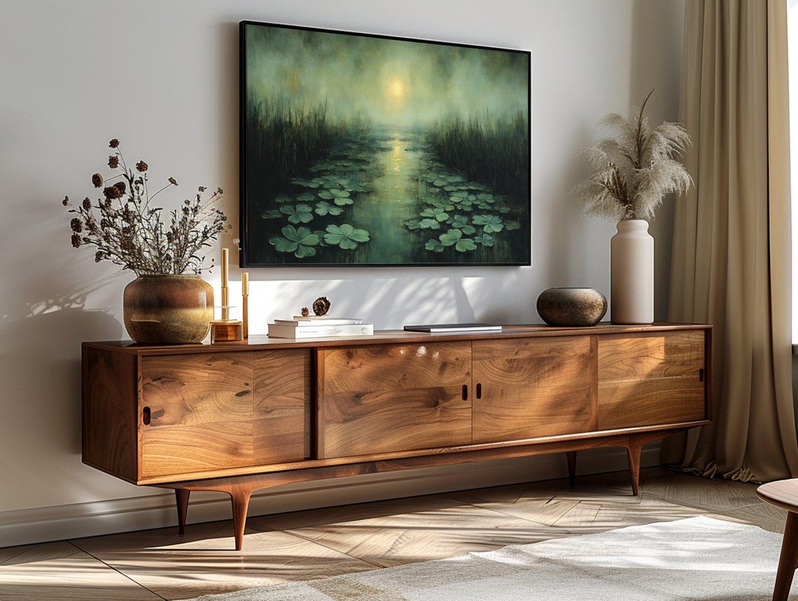 St Patricks Day Moonlit Pond Lily Pads Moon Reflection Mystical Poster - Image 3