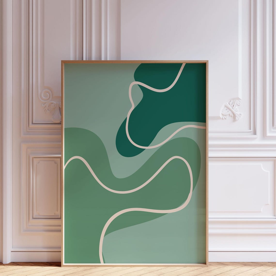 Sage Green Organic Waves with Cream Line Modern Abstract Poster
