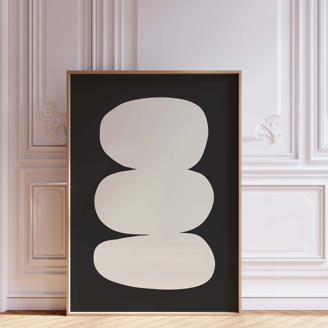 Black Abstract With Stacked Cream Organic Shapes Modern Poster