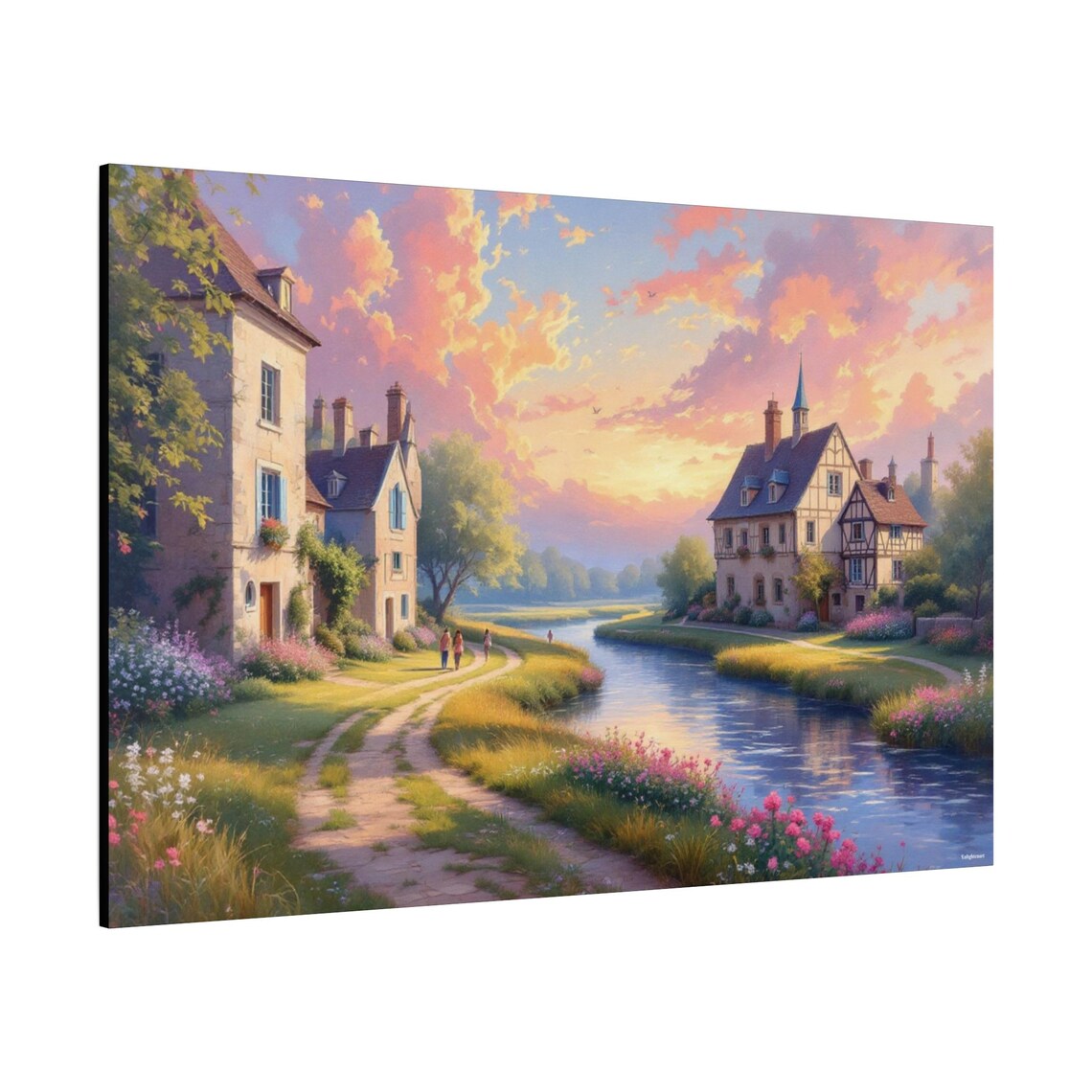 Village By The River Landscape Art Print - Image 2