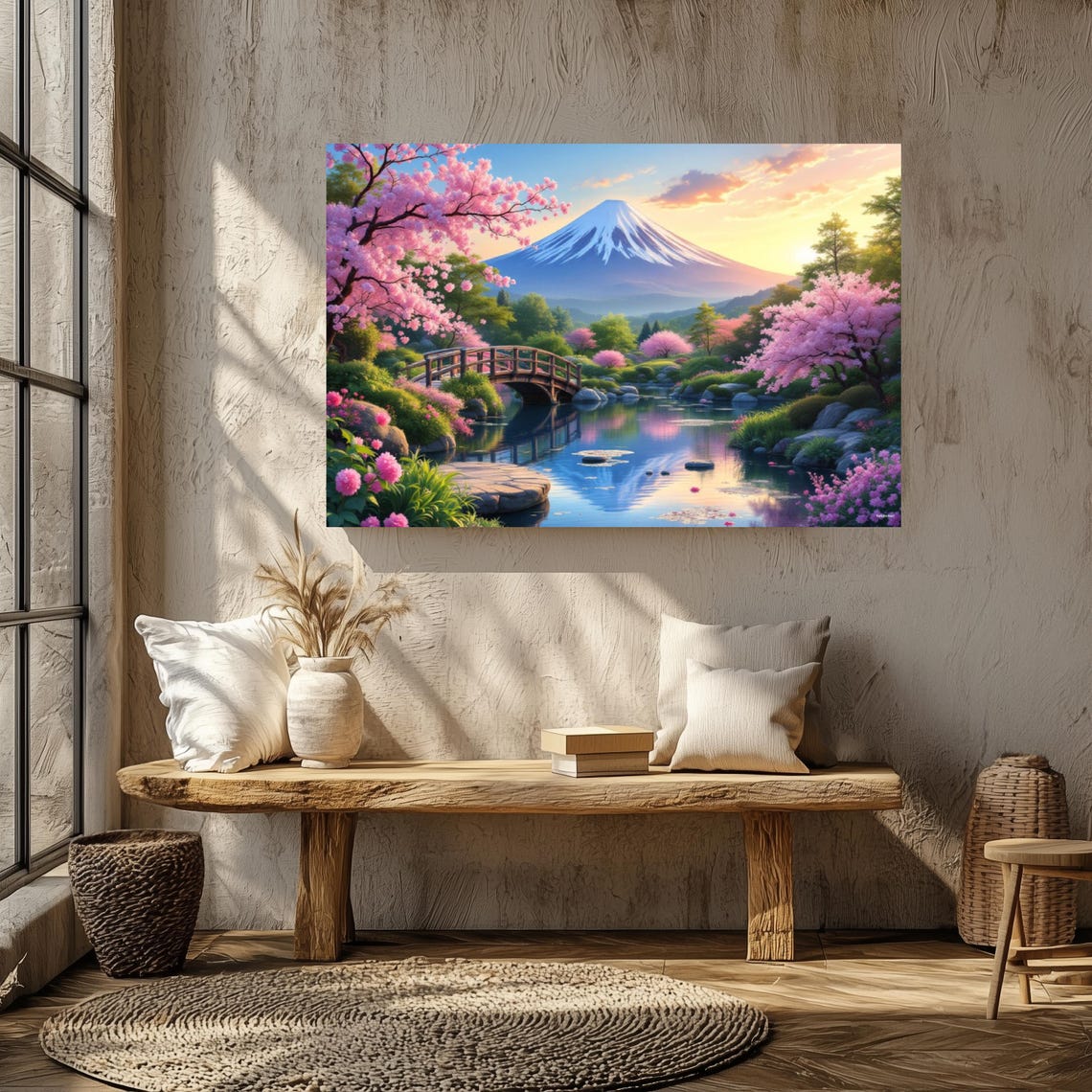 Pink Blossom Mountain Art Print