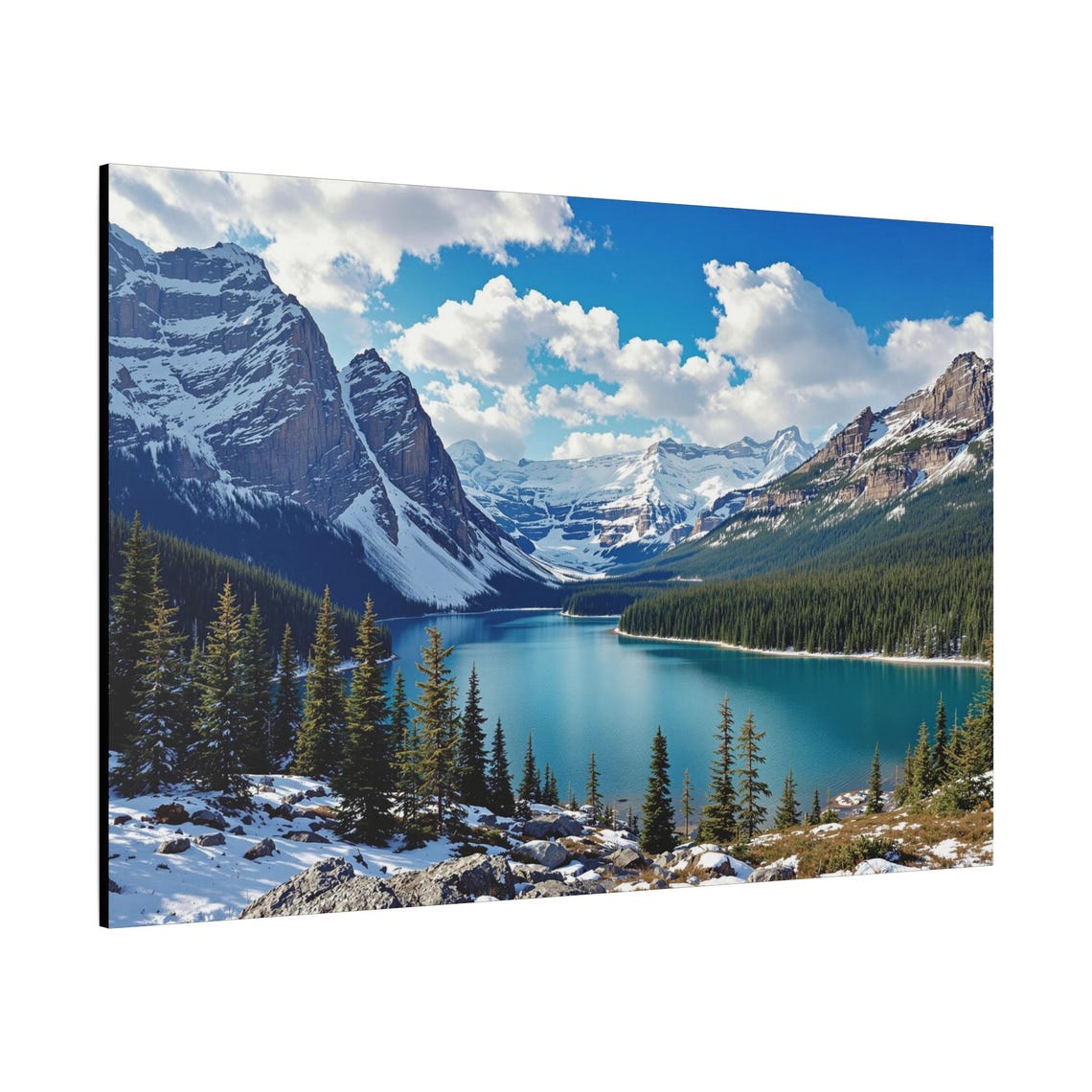 Turquoise Alpine Lake Snowy Peaks Pine Forest Canada Travel Poster - Image 2