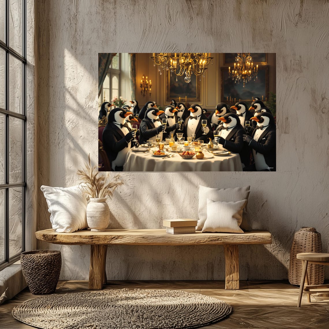 Penguin Dinner Party Animal Art Print