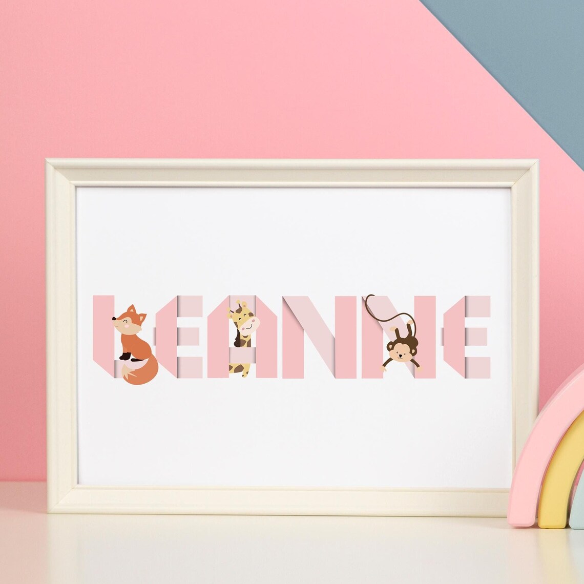 Personalized Safari Name Pink 3D Letters Jungle Animals Poster - Image 4