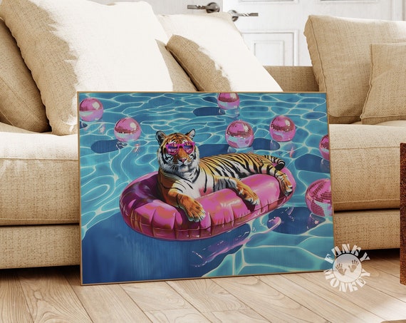 Preppy Summer Tiger Print, Retro Poster Art
