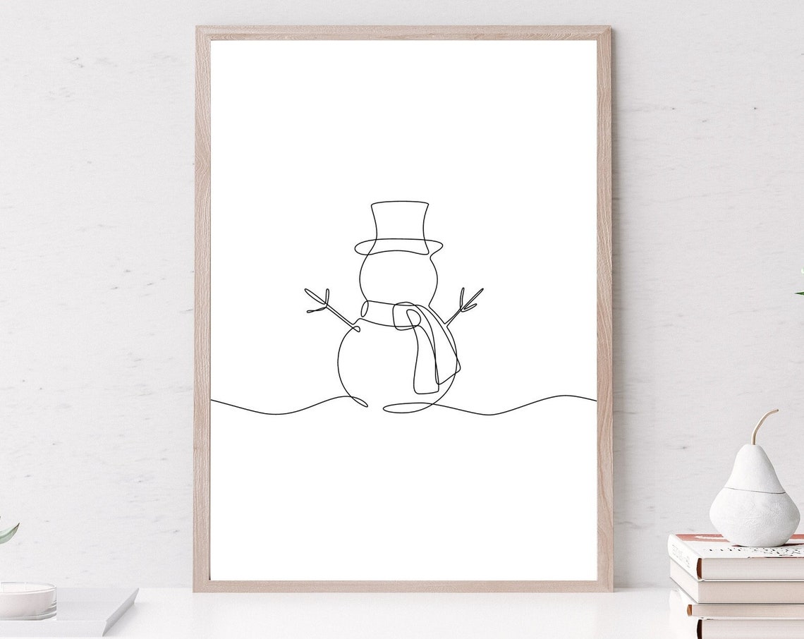 Minimalist Single Line Snowman Top Hat Christmas Line Art Poster