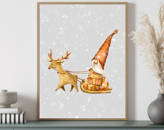 Christmas Wall Art Santa Print Christmas Decor Cute Santa Reindeer Winter Decor Home Art