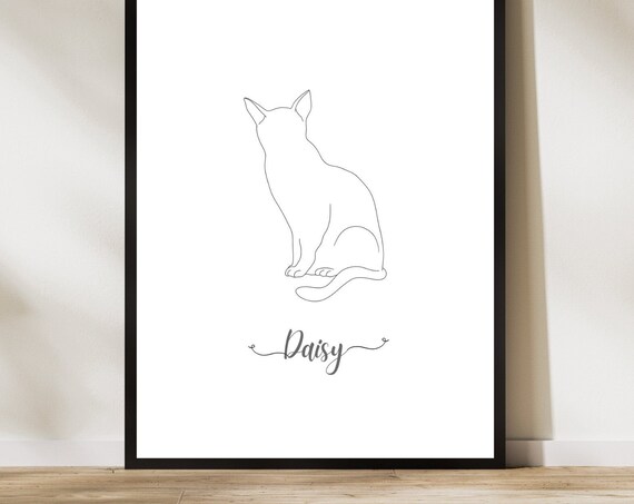 Personalized Daisy Cat Continuous Line Art Minimalist Pet Poster