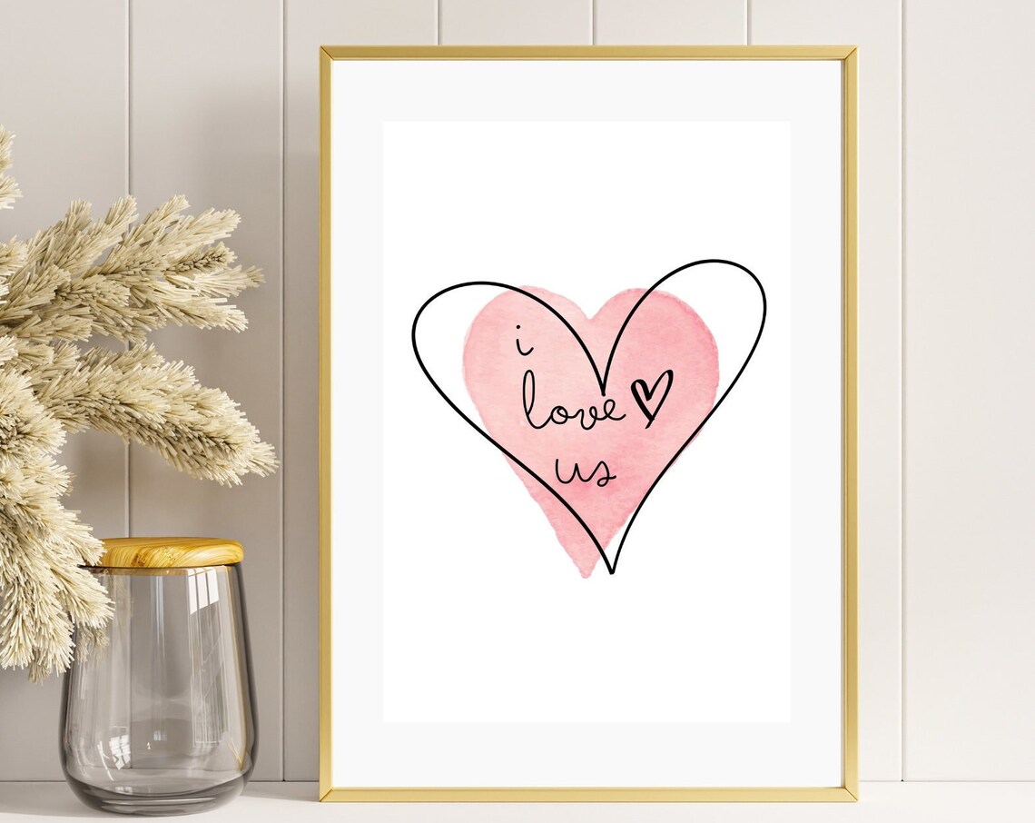 I Love Us Pink Watercolor Heart Romantic Couples Gift Poster
