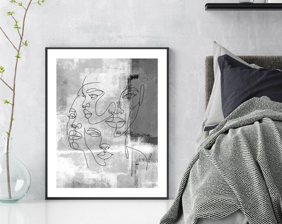 Woman Empowering Abstract Modern Line Art Print Female Line Drawing Wall Decor Fashion Prints Grey Neutral Contemporary Abstract