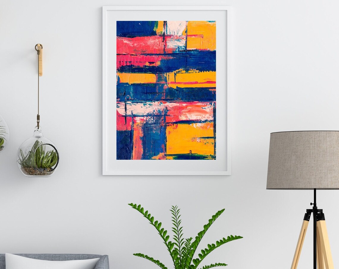 Cobalt Blue Coral Yellow Abstract Block Painting Colorful Poster