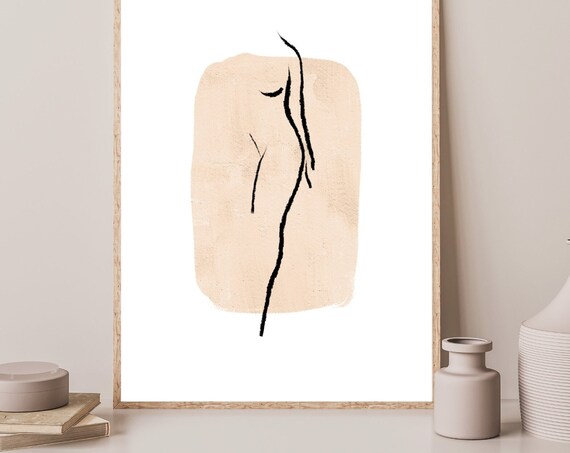 Female Body Line Art Beige Minimalist Abstract Woman Figure Poster