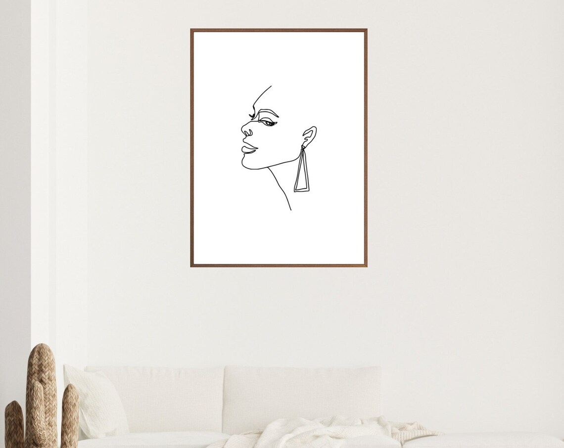 Minimalist Woman Profile Line Drawing Geometric Earring Poster - Image 4