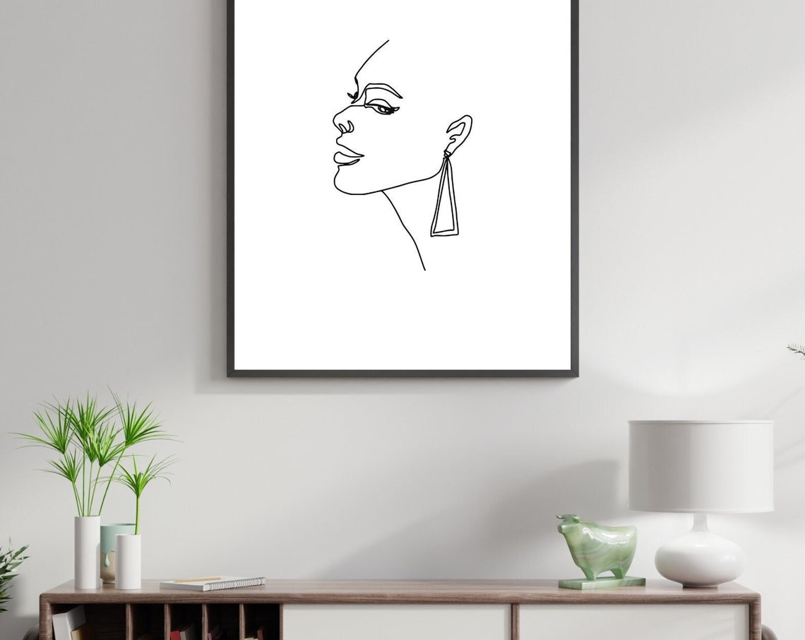 Minimalist Woman Profile Line Drawing Geometric Earring Poster