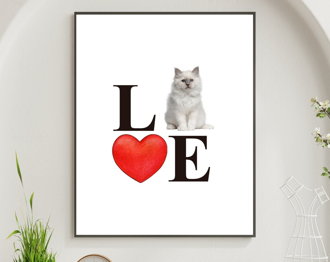 Sweet Love Typography Red Heart White Kitten Cat Mom Gift Poster