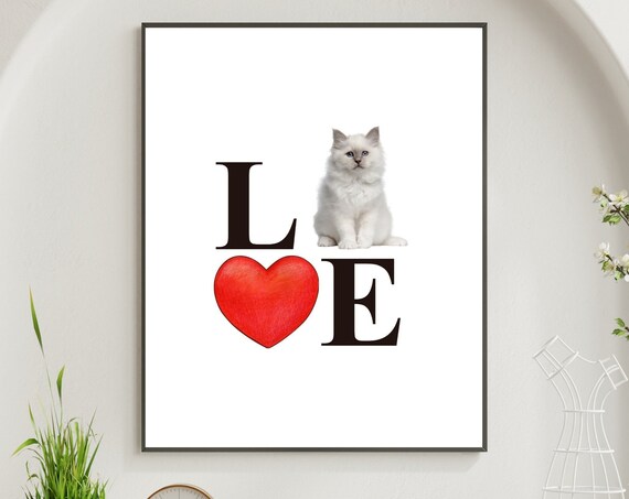 Cat Lover Art Print Cat Mom Gift Ideas Love Text Cat Art Pet Home Decor House Warming Gift Cute Animal Decor Animal Lover